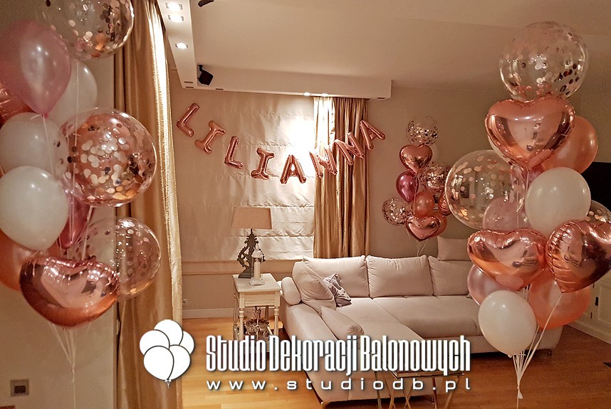 Balony z helem i confetti na narodziny dziewczynki