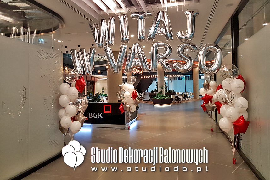 Dekoracje balonowe na otwarcie nowego biura BGK w Warszawie